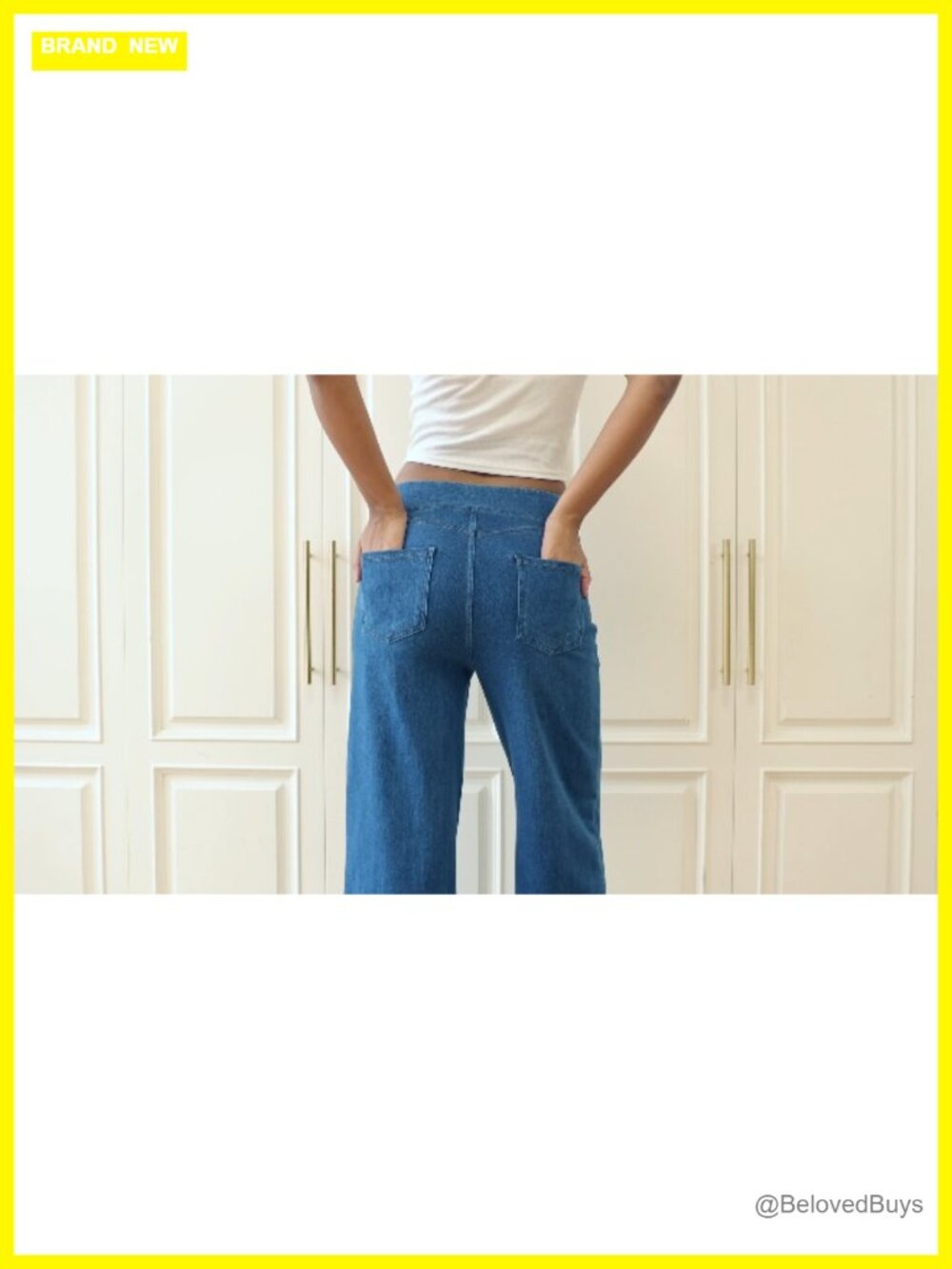 High Waisted Wide Leg Stretchy Pull On Jeans - Picture 7 of 7